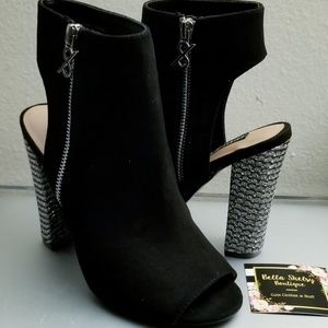 Suede peep toe booties